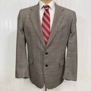 BROOKS BROTHERS Blazer Mens 43 Houndstooth Sport Coat Ivory Plaid Jacket 43R